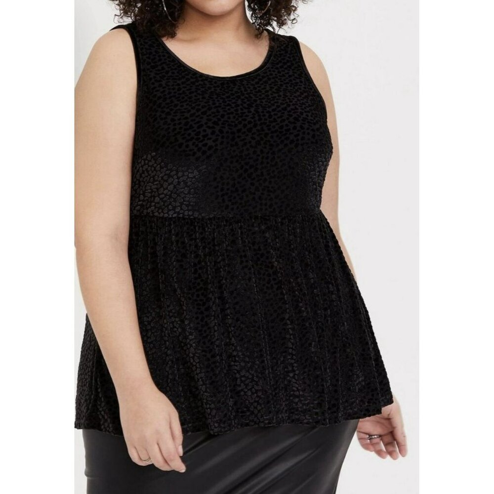 Torrid Top Womens Plus Size 3X Velvet Burnout Peplum Black Sleeveless Shirt